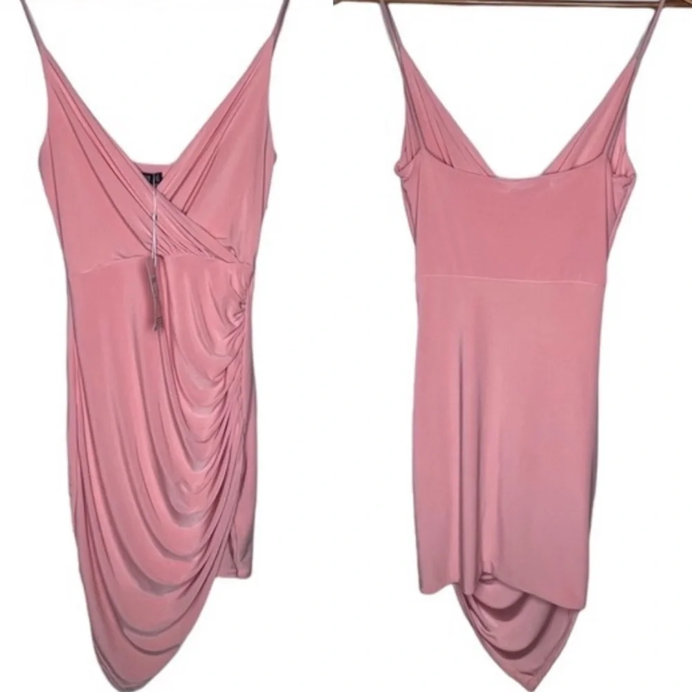 Misguided Pink Strappy Slinky Wrap Asymmetrical Bodycon Mini Dress Size 4 NWT